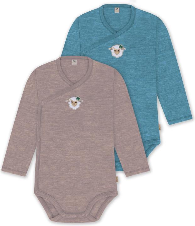 Actual product image Normani 2-pack organic long-sleeved merino wool baby bodysuit for boy and girl - 9353 (80)