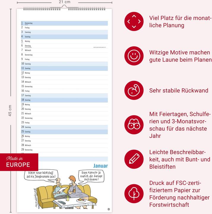 Produktbild Peter Butschkow: Fröhlicher Unruhestand Planer 2026 (21 x 45 cm, Harter Einband, Deutsch)