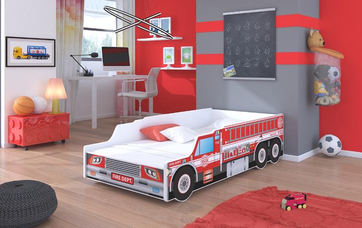 ADRK Furniture Bett mit Matratze FIRE TRUCK 160x80 (160 x 80 cm)