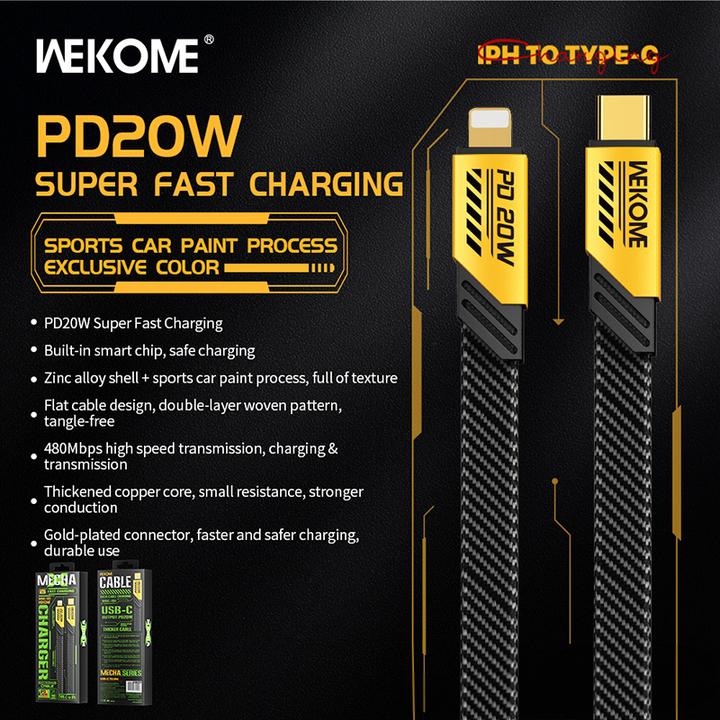 Produktbild Wekome WDC-191 Mecha-Serie – USB-C-zu-Lightning-PD-Verbindungskabel 20 W 1 m (Gelb) (1 m)