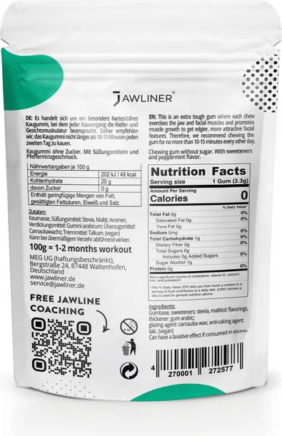 Nährwerte und Zutaten Jawliner Fitness Chewing-Gum (60 Stück, Gummies)