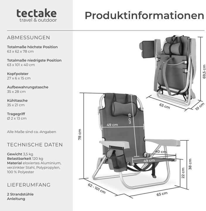 Produktbild tectake Strandstuhl Coral, klappbar mit Rucksackfunktion