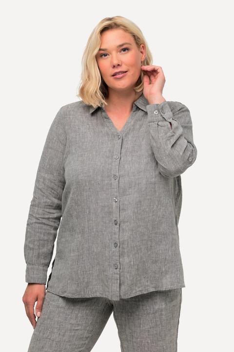 Produktbild Ulla Popken Bluse, Leinen, offener Kragen, Langarm (62)