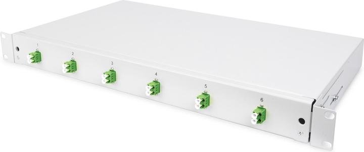 Actual product image Digitus FO splice box, 1U, equipped, 6x LC DX, OS2, APC incl. splice cassette, coloured pigtails, couplings