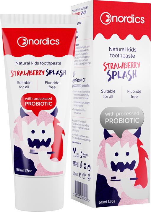 Productafbeelding Nordics Tandpasta Kids Aardbei Splasch probiotisch zonder fluor (50 ml)