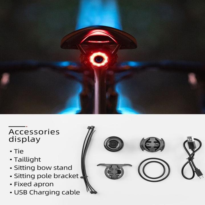 Image du produit Rockbros Lampe de vélo arrière Q3 avec système d'arrêt intelligent - noir