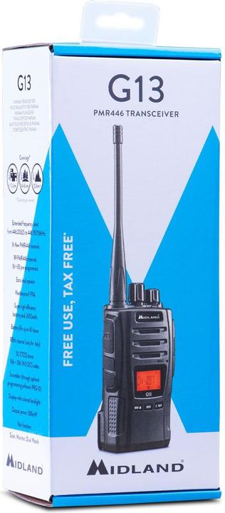 Actual product image Midland G13 radio, PMR446 16 channels, stand charger, battery pack 2600 mAh (C1462) (12 km)