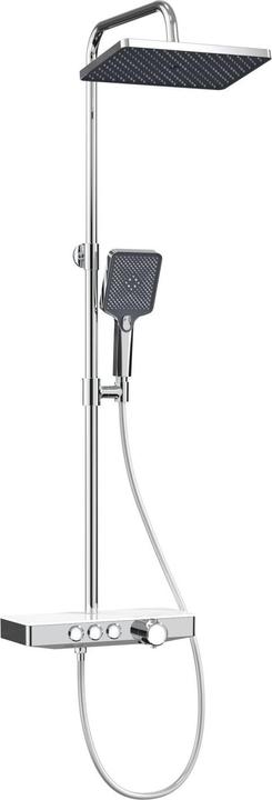 Emke Thermostatic Shower System with Overhead Rain Shower, Hand Shower, and Lower Outlet, Chrome