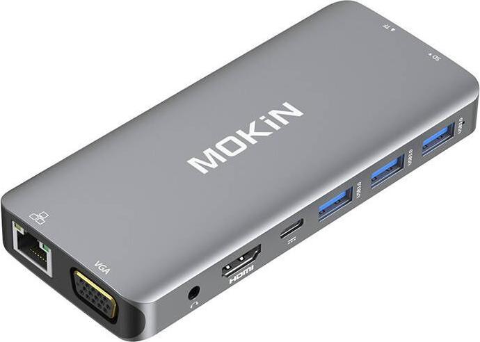 Mokin 10 in 1 Hub adattatore da USB-C a 3x USB 3.0 + ricarica USB-C + HDMI + audio + VGA + 2x RJ45 + (USB-C, 10 Porti)