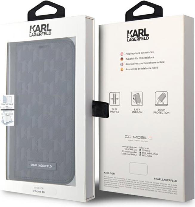 Actual product image Karl Lagerfeld iPhone 14 6.1 Saffiano Monogram bookcase (Apple iPhone 14, Apple iPhone 13)