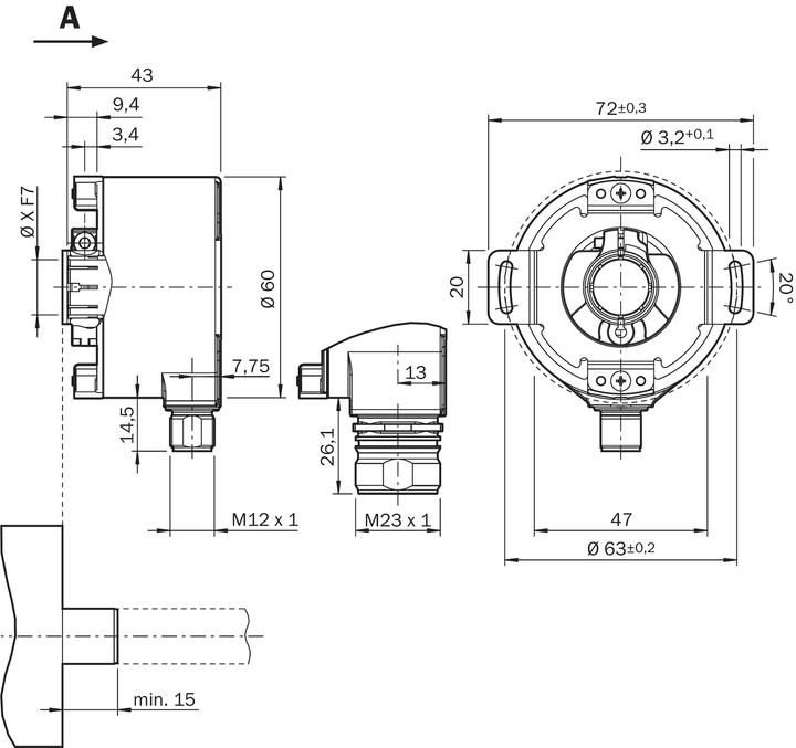 Image du produit Sick Codeur incrémental de la série DFS60, 1... 10000 ppr, HTL, signal TTL, 12mm Shaft