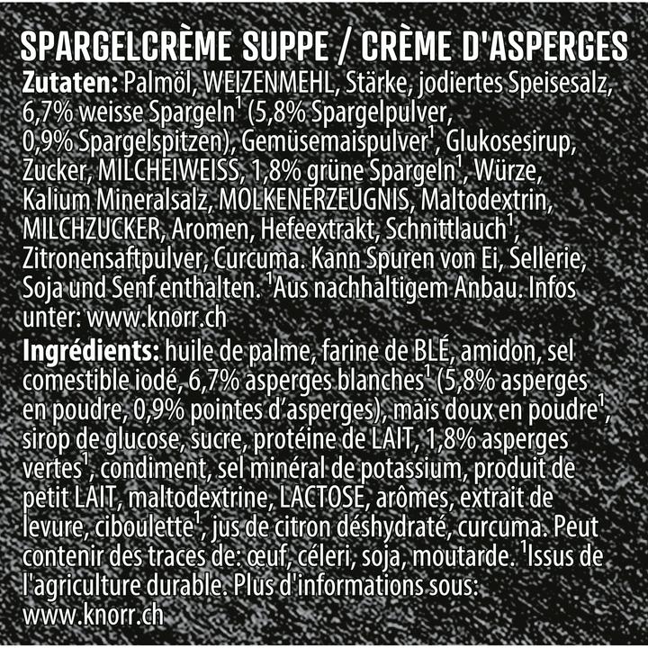 Valeurs nutritives et ingrédients Knorr Soupe à la crème d'asperges Suprême