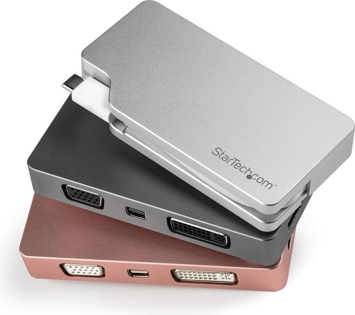 Produktbild StarTech USB-C Video Adapter Multiport - Rotgold - 4-in-1 USB-C auf VGA DVI HDMI oder mDP Display Adapter... (HDMI, DVI, VGA, Mini DP, 10.40 cm)