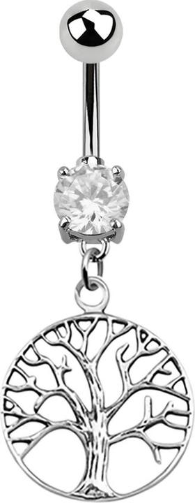 Star Piercing Banane silber mit Anhänger Baum silber (Chirurgenstahl 316L)