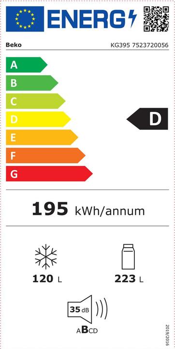 Etichetta energetica Beko Kühl-Gefrierkombination KG395 (343 l)