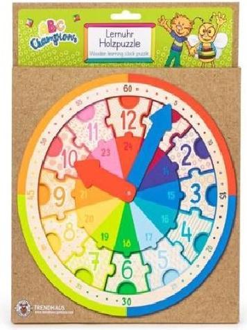 Produktbild Trendhaus 956491 ABC Champions Lernuhr aus Holz, Inkl. Holzpuzzle, Uhr Lernen für Kinder ab 5 Jahren