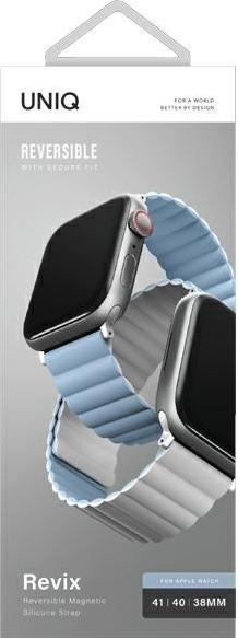Actual product image Uniq pasek Revix Apple Watch Series 1/2/3/4/5/6/7/8/SE/SE2 38/40/41mm. Reversible Magnetic biały-nie (Silicone, Stainless steel)