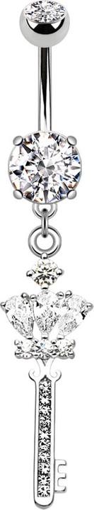 Star Piercing Banane silber mit zwei Kugeln Kristall silber Anhänger Königsschlüssel (Messing, Chirurgenstahl 316L)