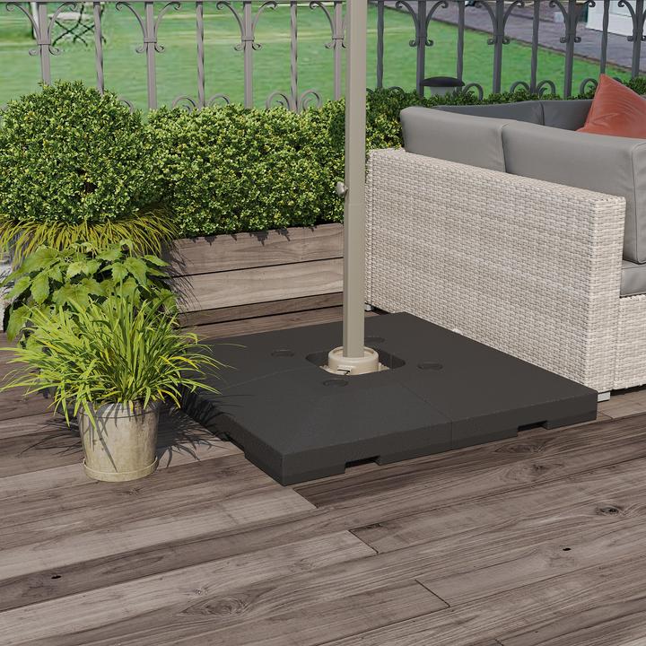 Produktbild Outsunny 4tlg Sonnenschirmständer befüllbar mit Sand Wasser HDPE-Kunststoff Schwarz je 51 x 51 x 12 cm bis zu