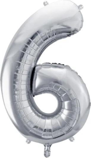 Produktbild Partydeco Folienballon Zahlenballon 6 silber - 86 cm/34" leer