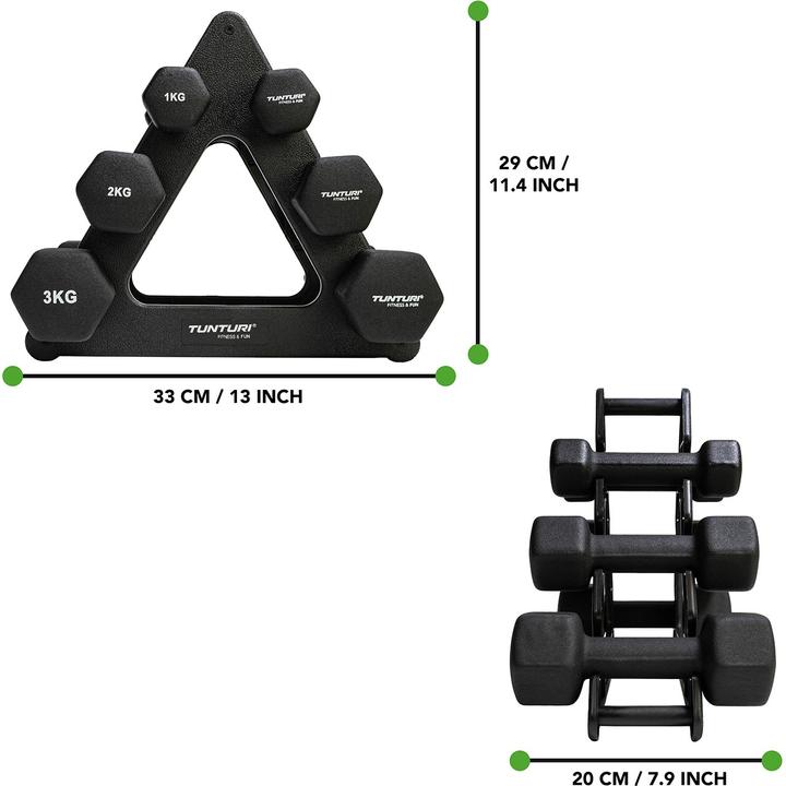 Produktbild Tunturi Neopren Kurzhantelset mit Ständer (2 x 1 kg, 2 x 2 kg, 2 x 3 kg)