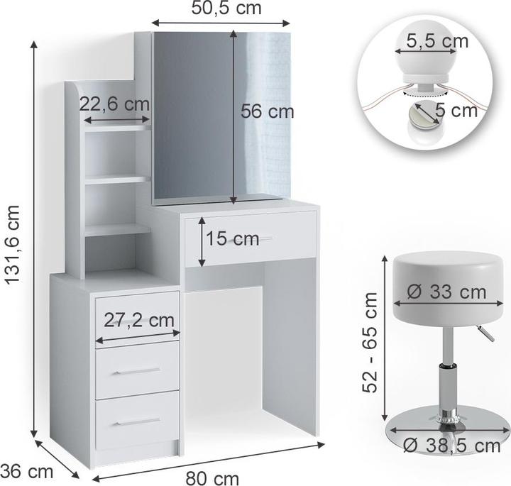 Produktbild Vicco Conrada mit Hocker und Beleuchtung (80 x 36 x 132 cm)