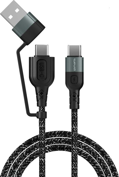 4smarts USB-Ladekabel USB-C -USB-A/C 1.5 m, monochrom, Textil (1.50 m, USB 2.0, 60 W)