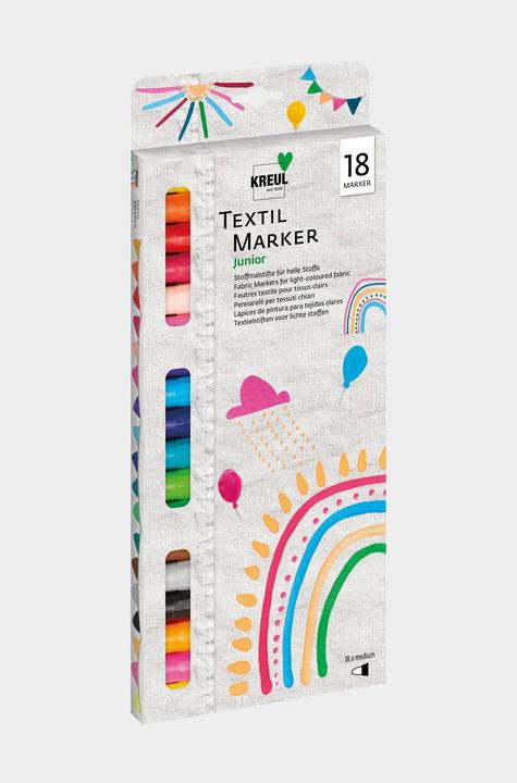 Immagine prodotto Kreul Pennarello tessile medio Junior Set di 18 (Marrone, Grigio, Rosso, Pink, Verde, Viola, Verde chiaro, Rosa, Rosa brillante, Blu, Nero, 4 mm, 18 x)
