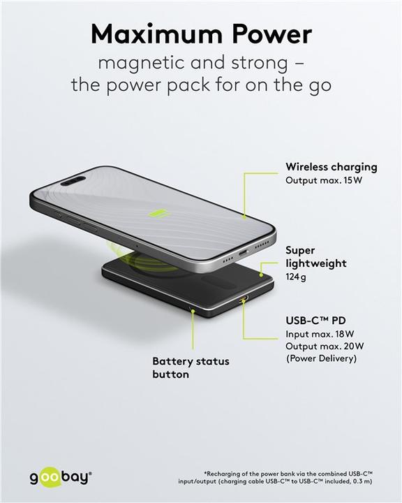 Produktbild Goobay Magnetische Wireless Powerbank 5.000 mAh (5000 mAh, 15 W)