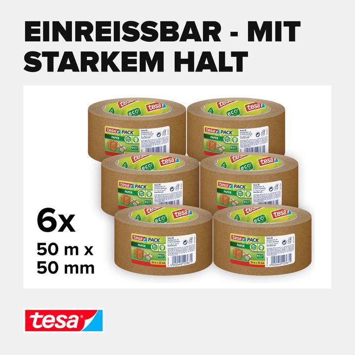 Produktbild tesa 6x tesapack PAPER ecoLogo Packband (50 mm)