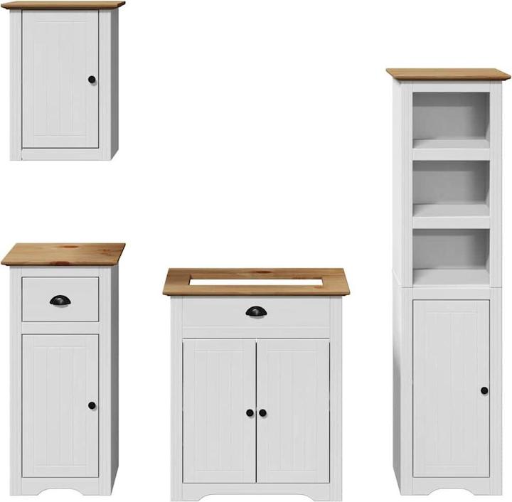 Produktbild VidaXL 4-tlg. Badmöbel-Set BODO Weiss und Braun Massivholz Kiefer