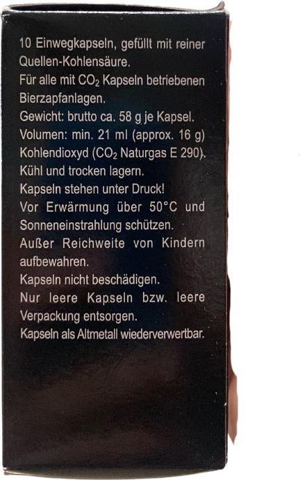 Valeurs nutritives et ingrédients Ich-zapfe CO2 Kapseln, Kohlensäurekapseln CO2, 16g, 10er Pack