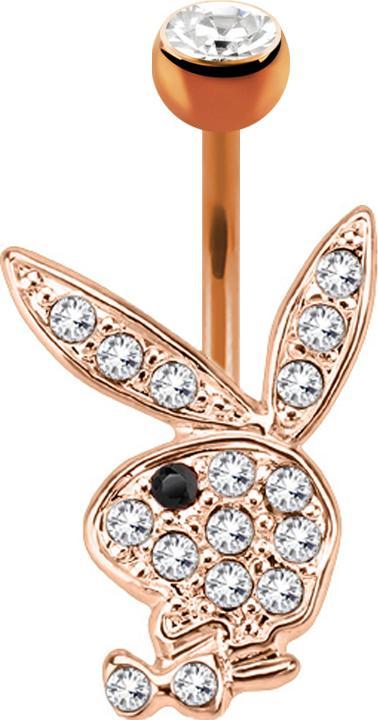 Star Piercing Banane rosegold mit Playboy Bunny schwarz (Chirurgenstahl 316L, ohne Messing)