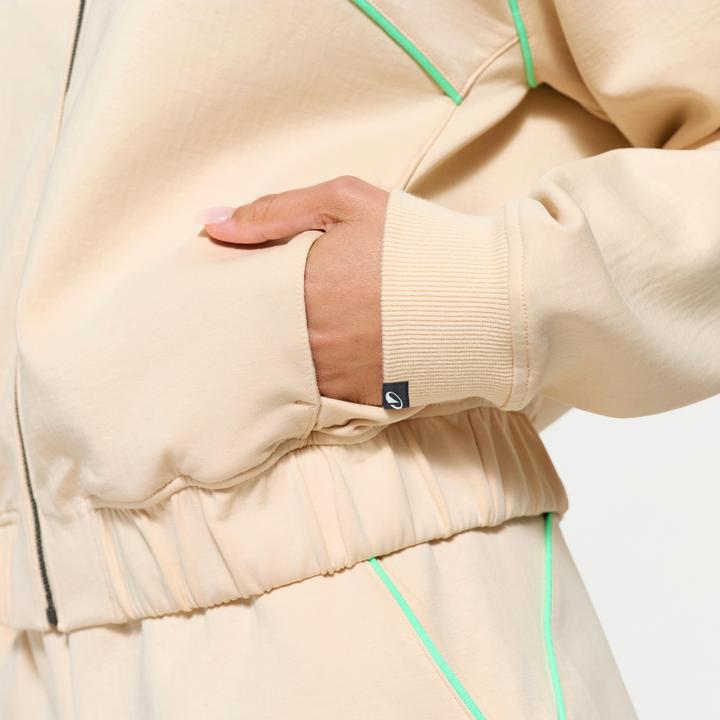 Image du produit Domyos Veste bombers zipée femme, beige avec piping vert. (XL)