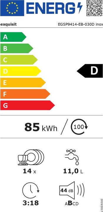 Energy Label Exquisit EGSP9414-EB-030D inox, dishwasher (built-in)