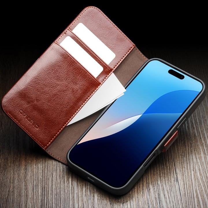 Image du produit QiAlino Fourre Flip cuir véritable avec fermeture magnétique clair (Apple iPhone 16 Pro)