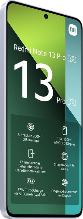 Productafbeelding Xiaomi Redmi Note 13 Pro 5G 8+256 Aurora Paars (256 GB, Aurora Paars, 6.67", Dubbele SIM, 200 Mpx, 5G)