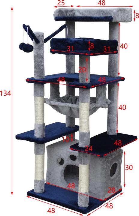 Actual product image Fudajo Cat Tree Dark Grey Scratching Tree 134cm High Climbing Tree with Cat House and Hammock (133 cm, Dark grey)