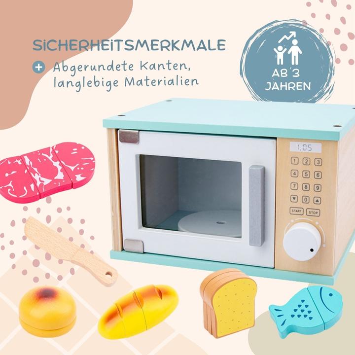 Actual product image Hermex Wooden toy microwave set with accessories Kitchen toys Children's toys