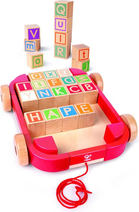 Actual product image Hape Letter blocks in the pull-along trolley