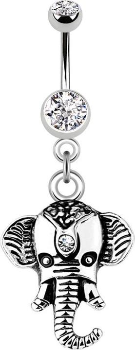 Star Piercing Banane silber mit Anhänger Elefant (Chirurgenstahl 316L, Messing)