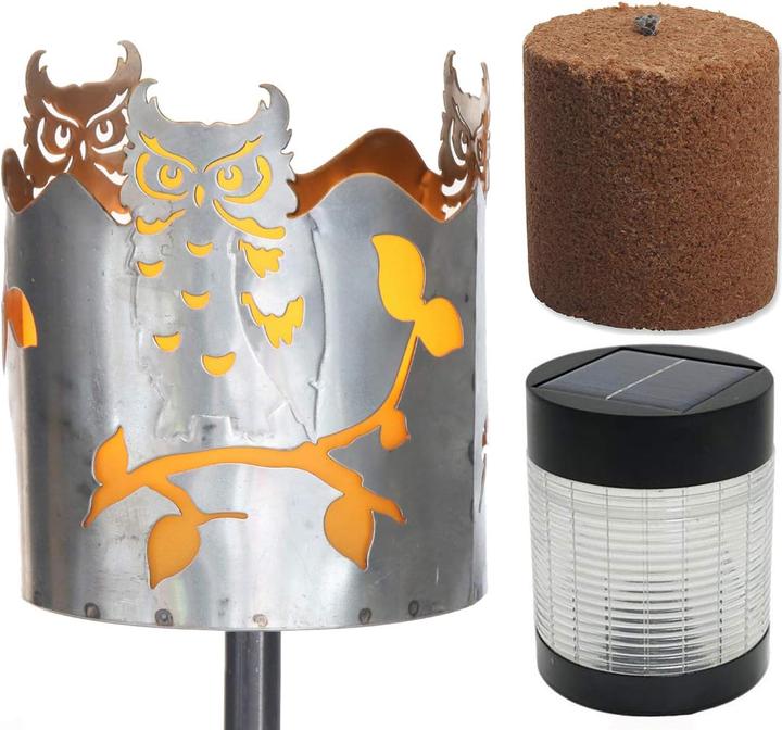 Image du produit Novaliv Gartenfackel Eule Feuerschale Metall mit Stiel Brennmittel Solarlampe LED