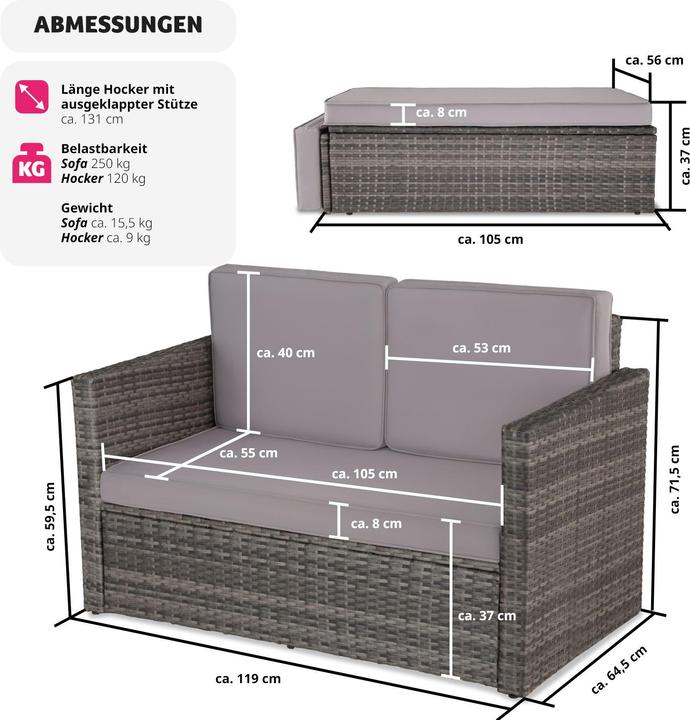 Actual product image tectake Rattan sofa Corfu, variant 2