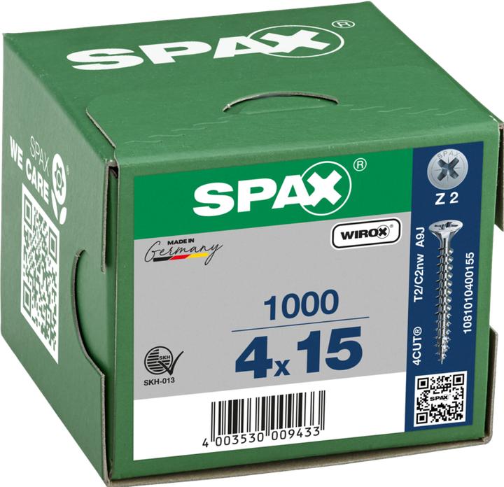 Immagine prodotto Spax Vite R 88094 Testa svasata con intaglio a punta/croce -PZ 4 x 15/10-Z Acciaio zincato WIROX (1000 Viti per pezzo)