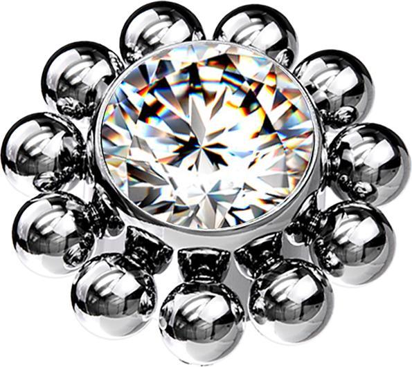 Star Piercing Dermal Anchor silber Kugelblume Kristall silber (Titan G23, ohne Messing)