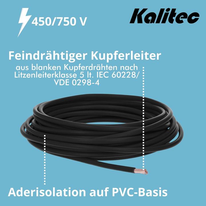 Produktbild Kalitec 10 Meter H07V-K 1,5 mm² schwarz Verdrahtungsleitung I Aderleitung flexibel I PVC Einzelader (10 m)