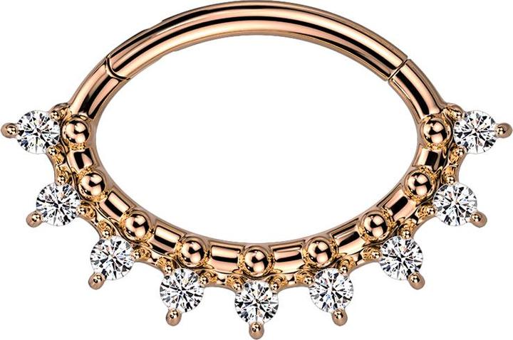 Immagine prodotto Star Piercing Anello a micro segmenti con cerniera in oro rosa ovale con nove cristalli e perline in argento (Acciaio chirurgico 316L, senza ottone)
