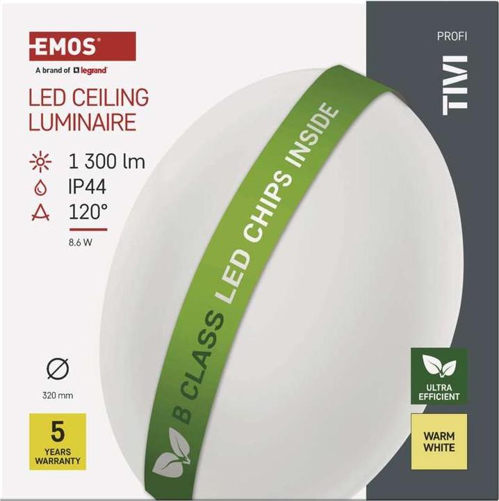 Produktbild Emos LED-Deckenleuchte TIVI, A CLASS, rund weiss 8,6W, IP44, Warmweiss (1300 lm)