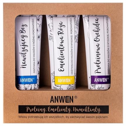 Actual product image ANWEN SET Odżywki do włosów o wysokiej porowatości Proteinowa Orchidea 100ml + Emolientowa Róża (300 ml)