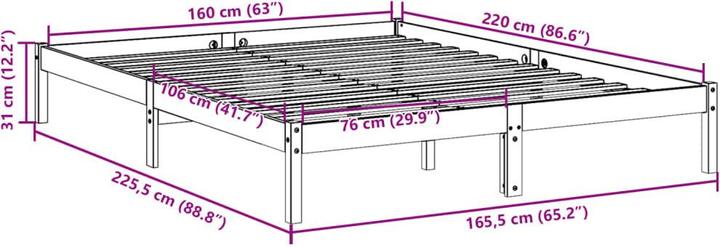 Produktbild VidaXL Bett Extra Lang ohne Matratze 160x220 (160 x 220 cm)